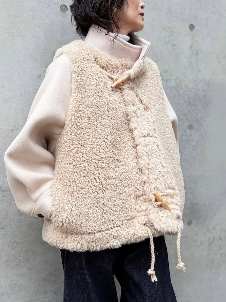 HYKE / DOUBLE FACE FAUX SHEARLING DUFFEL JACKET / CREAM / 17549