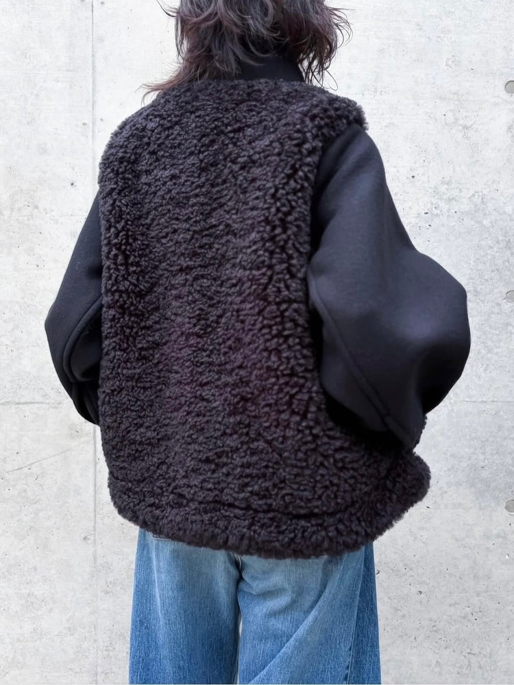 HYKE / DOUBLE FACE FAUX SHEARLING DUFFEL JACKET / BLACK / 17549