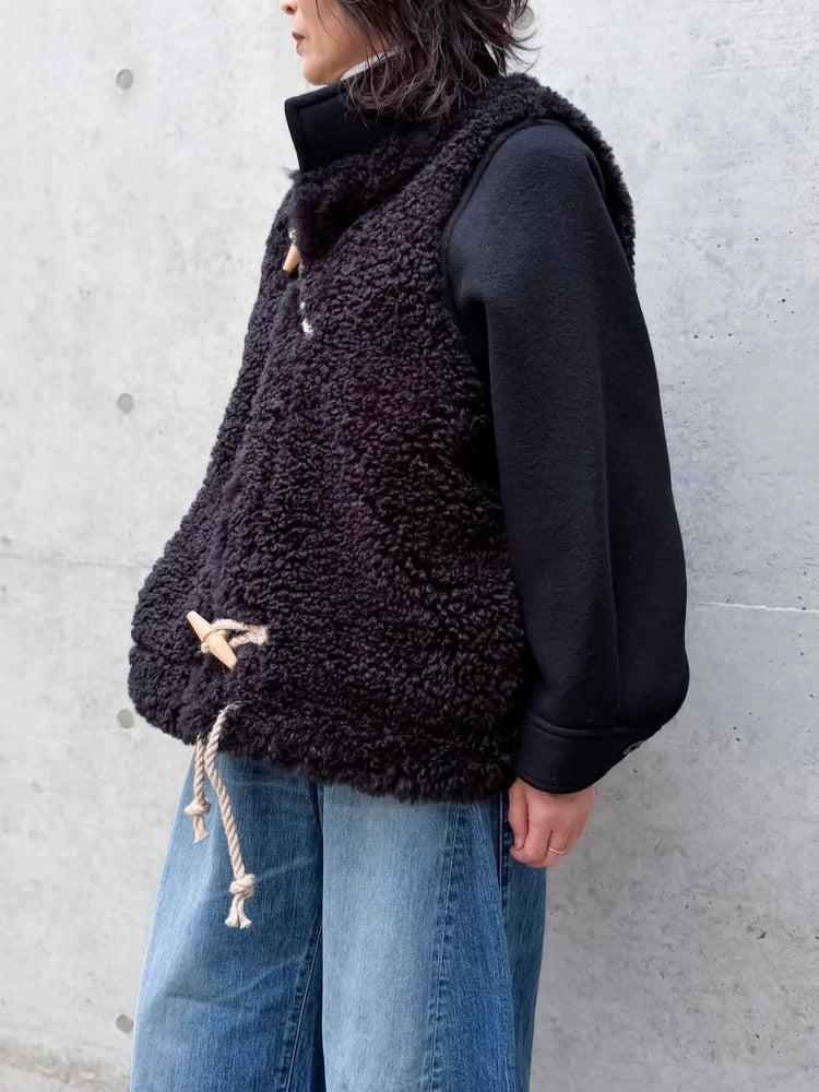 HYKE / DOUBLE FACE FAUX SHEARLING DUFFEL JACKET / BLACK / 17549