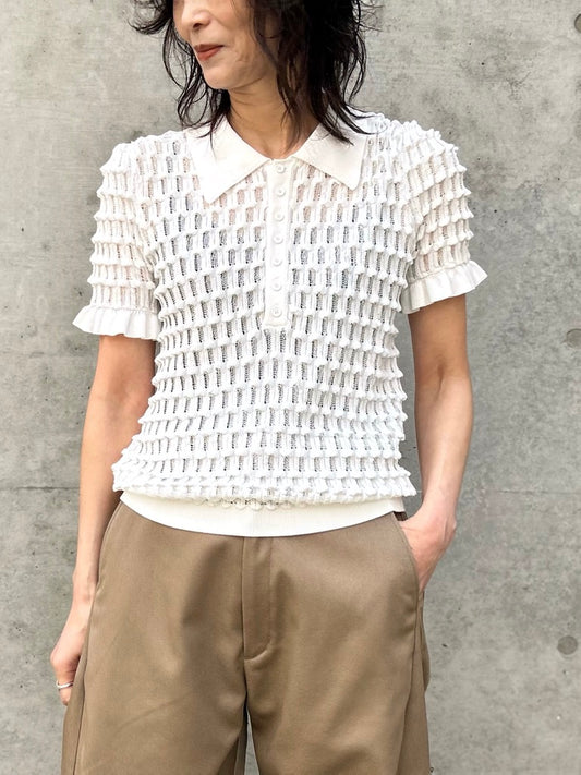 ASTRAET / 12G アイレット カラー ショートスリーブニット / WHITE / 54181054002