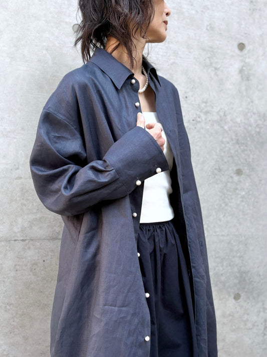 MADISONBLUE / OVERSIZED SPLIT TUCK OP LINEN / NAVY / MB261-4007