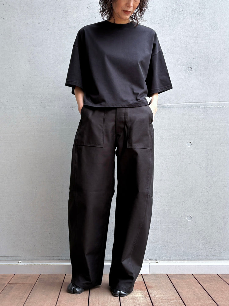 HYKE / CROPPED SHORT-SLV TEE BIG FIT / BLACK / 12438
