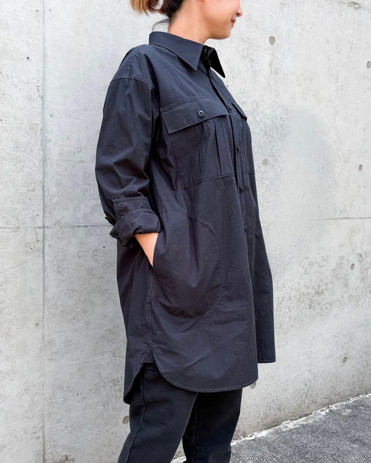 KATHARINE HAMNETT / LONGLENGTH WASHIED OUT SHIRT / NAVY  / 26A-TKH-11