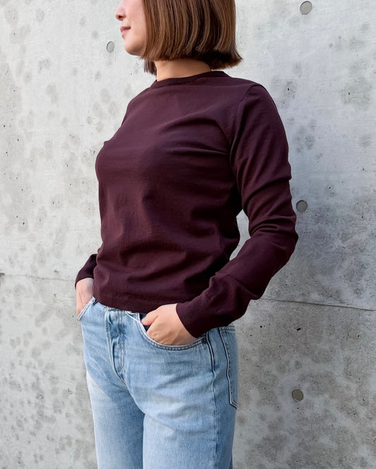 AURALEE / HIGH TWIST WOOL KNIT CREW-NECK P/O / RED BROWN / A26AP03CK /