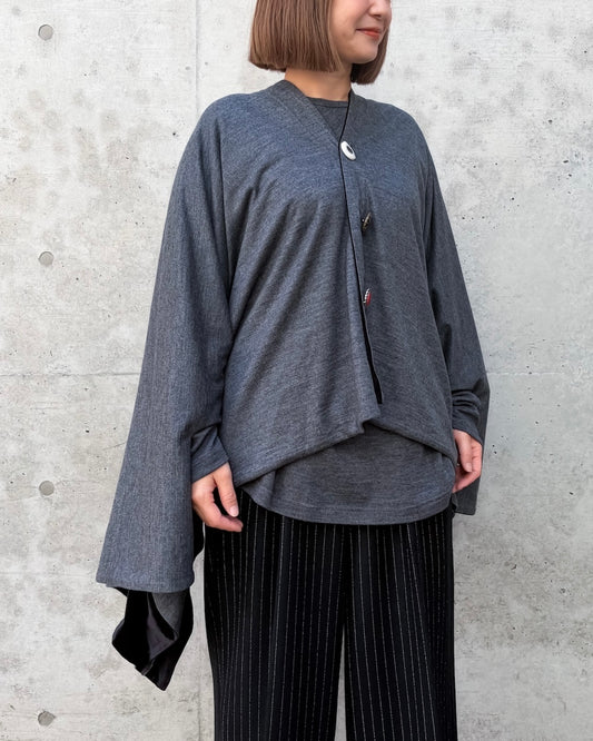 JUNYA WATANABE / ウールミルド天竺ランダムボタンポンチョ / TOP GRAY×BLACK / 3A-T014