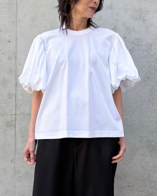 noir kei ninomiya / 袖バルーン綿ポンチTシャツ / WHITE / 3A-T020