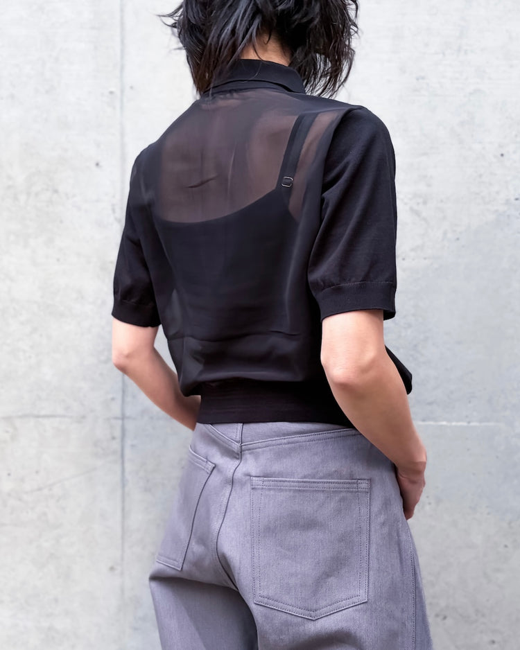 HYKE / SHEER BACK POLO KNIT / BLACK / 11420