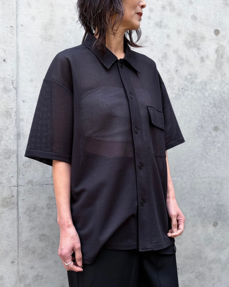 08sircus / Sheer waffle over shirts / Black / S26SS-CS06