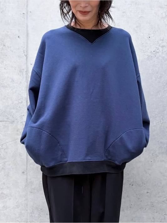 KATHARINE HAMNETT / BY COLOR RIBED OVERSIZED SWEAT / NAVY / KHSW-02
