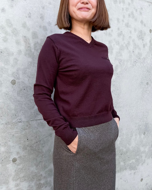AURALEE / HIGH TWIST WOOL KNIT V-NECK P/O / RED BROWN / A26AV04CK /