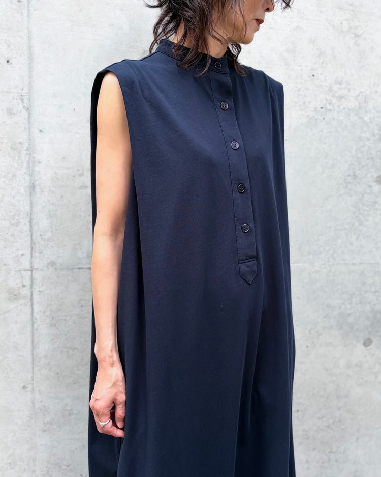 ADAWAS / DRY COTTON JERSEY HENLEY DRESS / MIDNIGHT / ADWS-507-26
