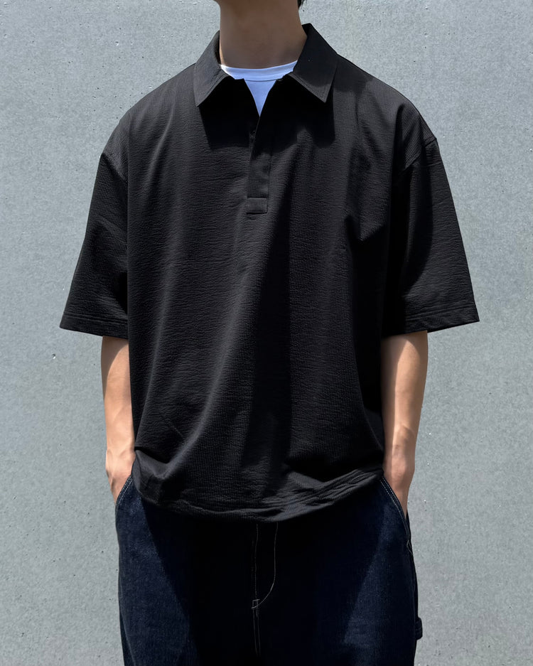 SOPHNET. / STRETCH SUCKER S/S POLO SHIRT / BLACK / SPNT-262082