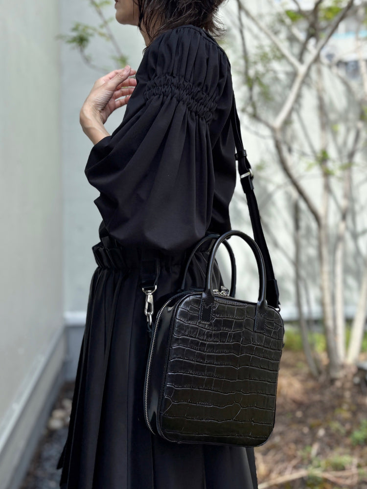 JUNYA WATANABE / ステアガラス×クロコ型押し ショルダー付き2wayバッグ  / BLACK / JP-K204-051
