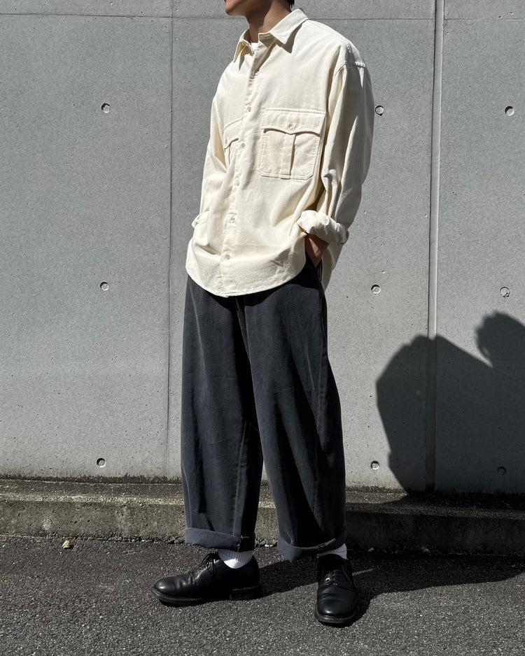 PORTER CLASSIC / ROLL UP ORGANIC CORDUROY SHIRT (14WALE) / WHITE