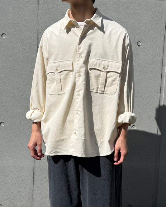 PORTER CLASSIC / ROLL UP ORGANIC CORDUROY SHIRT (14WALE) / WHITE