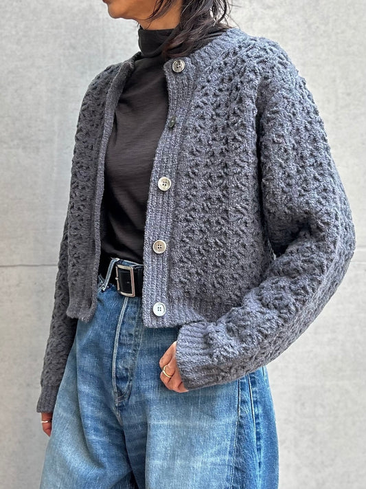 WALANCE / crochet double knit cardigan / CHARCOAL / 3253-015