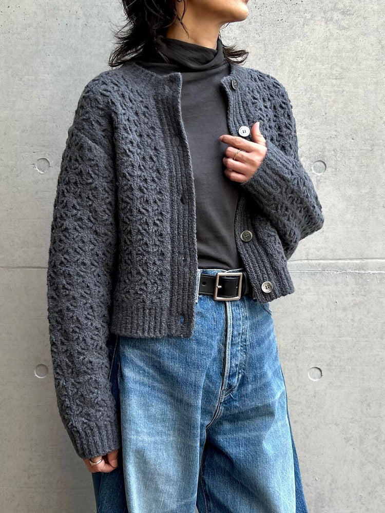 WALANCE / crochet double knit cardigan / CHARCOAL / 3253-015