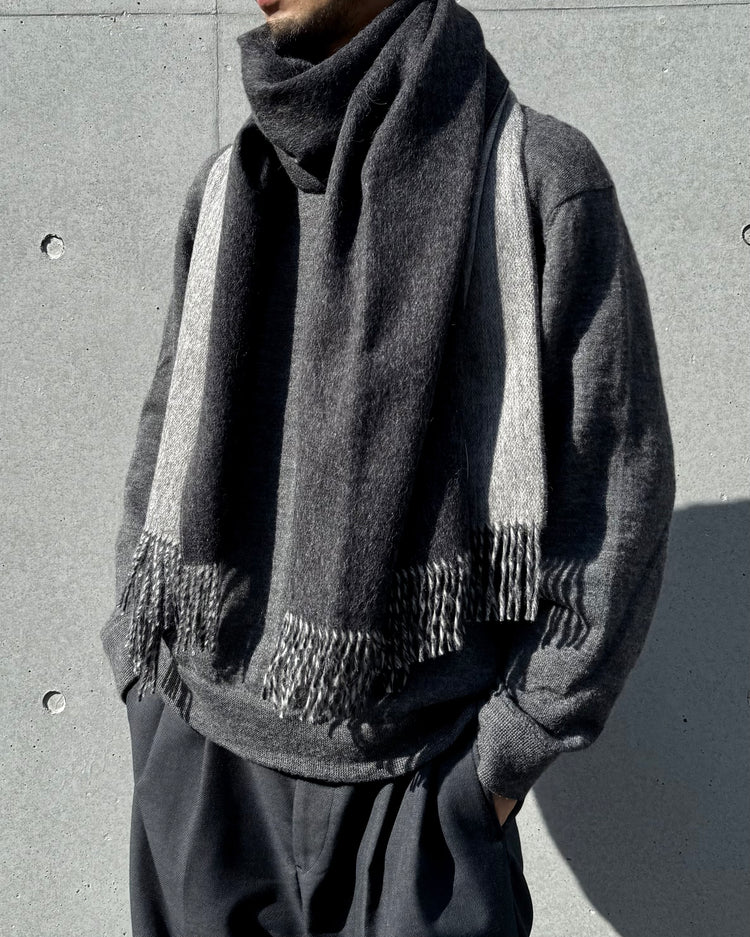 The Inoue Brothers… / Two Colour Large Brushed Scarf / Charcoal/Light Grey