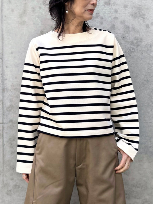 HYKE / CROPPED BASQUE SHIRT / CREAMxBLACK / 12426