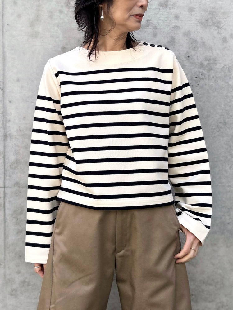 HYKE / CROPPED BASQUE SHIRT / CREAMxBLACK / 12426