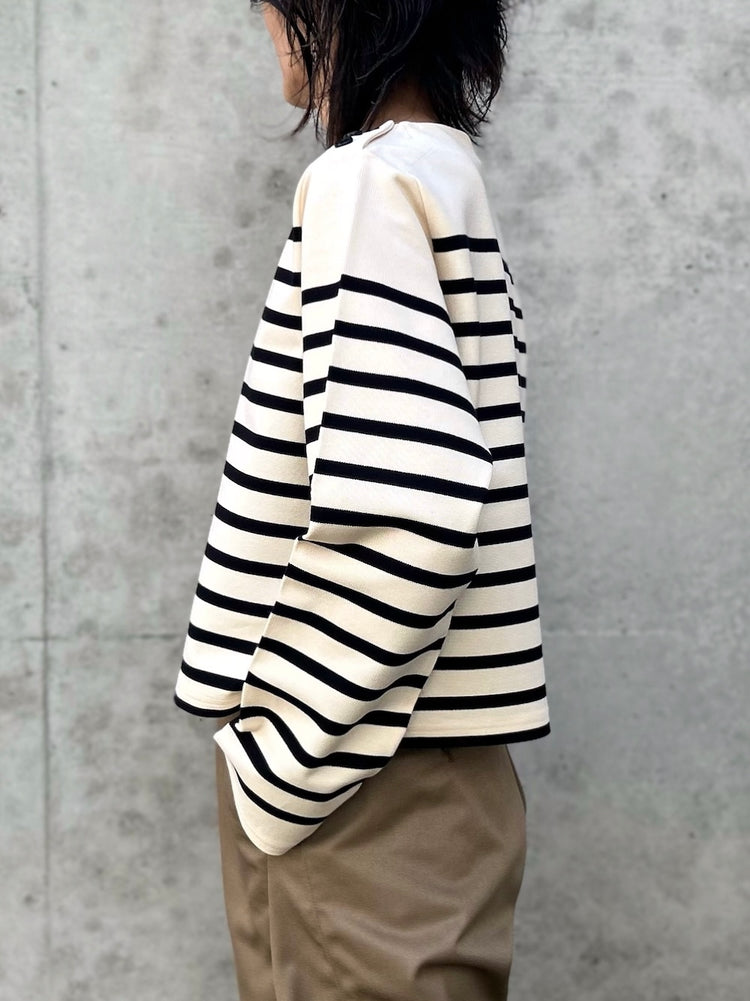 HYKE / CROPPED BASQUE SHIRT / CREAMxBLACK / 12426