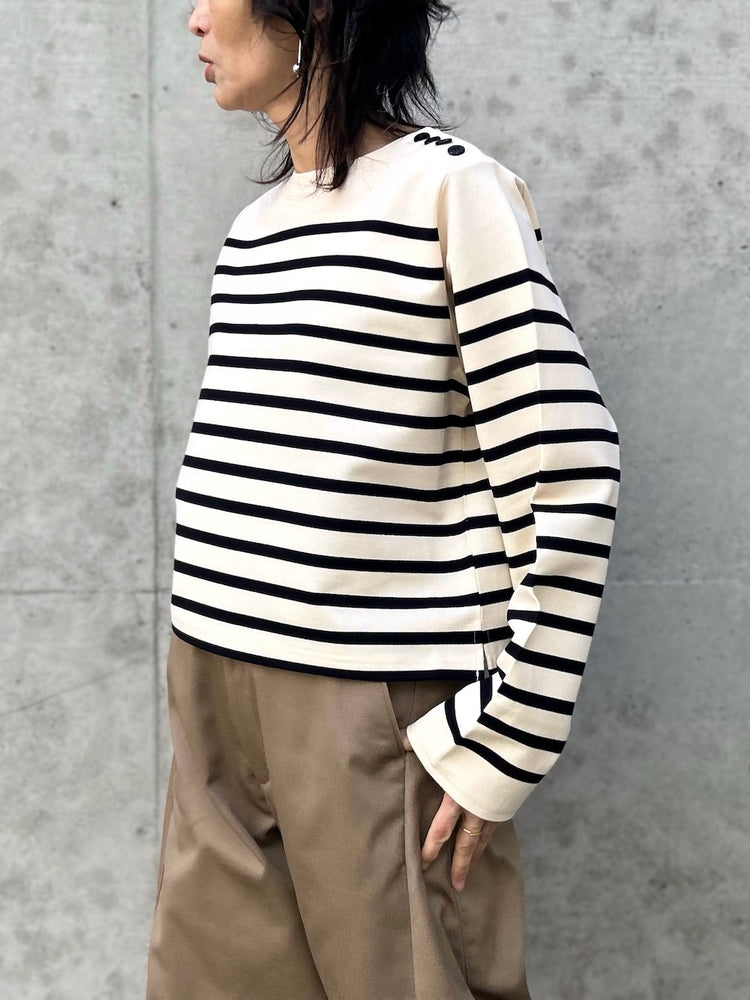 HYKE / CROPPED BASQUE SHIRT / CREAMxBLACK / 12426