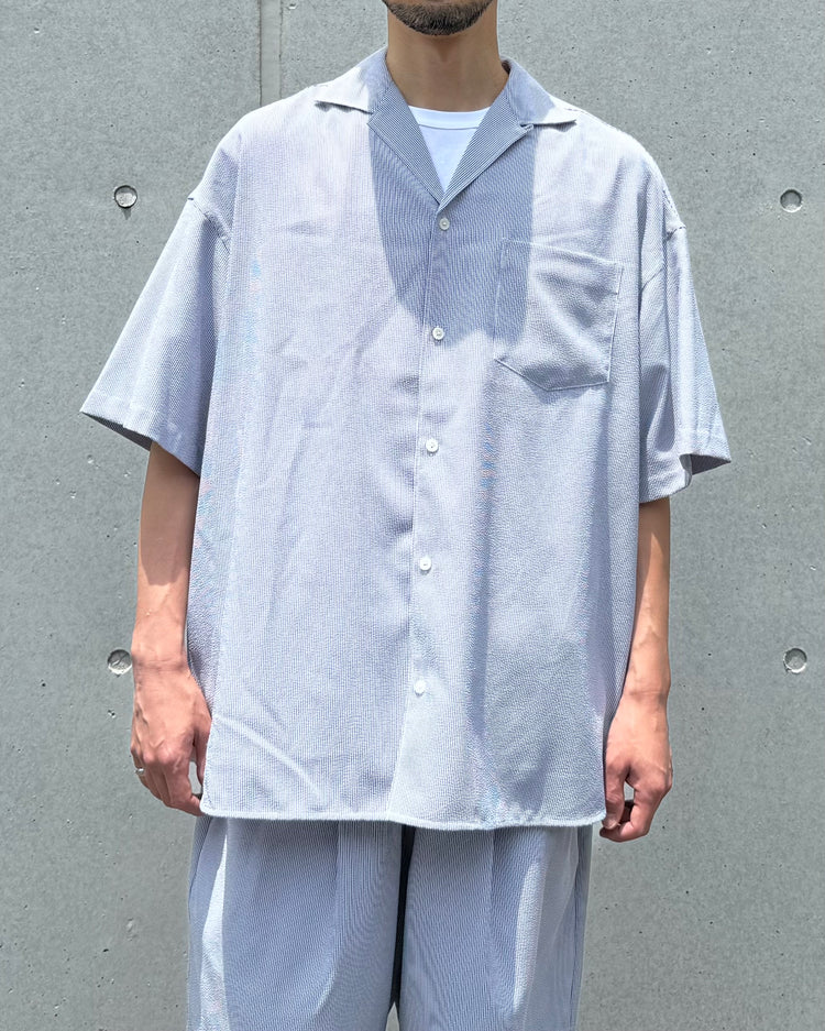 FreshService /  SEERSUCKER STRIPE OPEN COLLAR SHIRT / BLUE / FSC262-50113