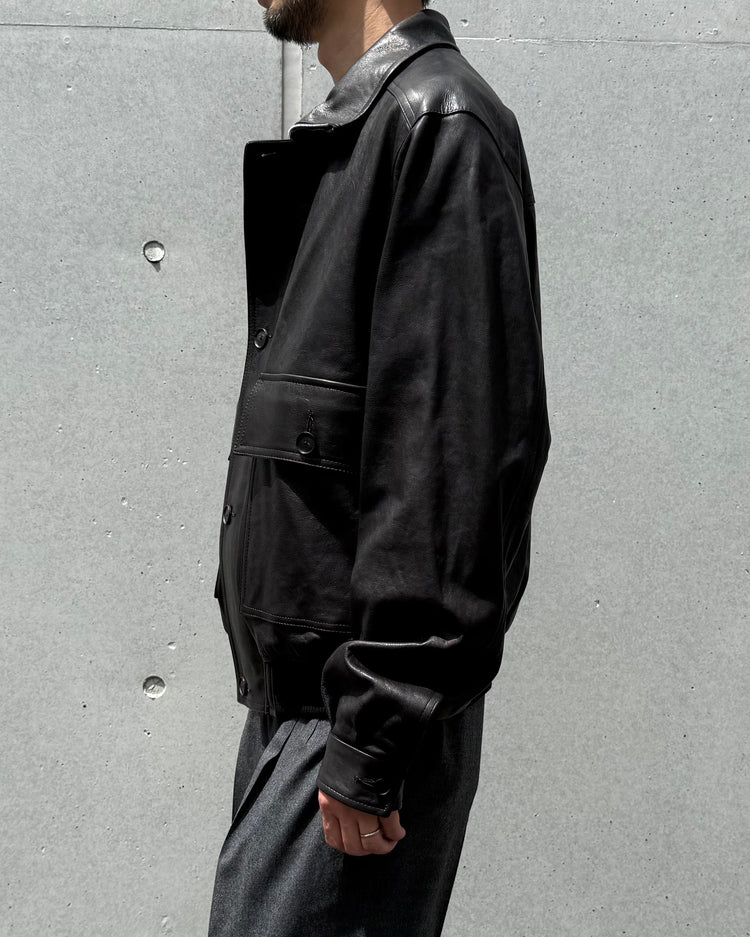 AURALEE / TEXTURED LAMB LEATHER BLOUSON / BLACK / A26AB01BL