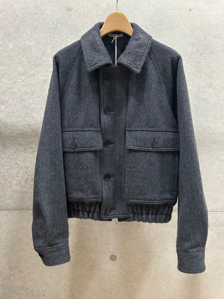 AURALEE / HAIRY WOOL MOHAIR CHAMBRAY BLOUSON / DARK GRAY / A26AB03WB /
