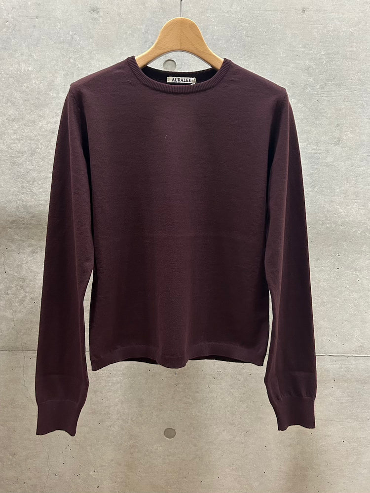 AURALEE / HIGH TWIST WOOL KNIT CREW-NECK P/O / RED BROWN / A26AP03CK /