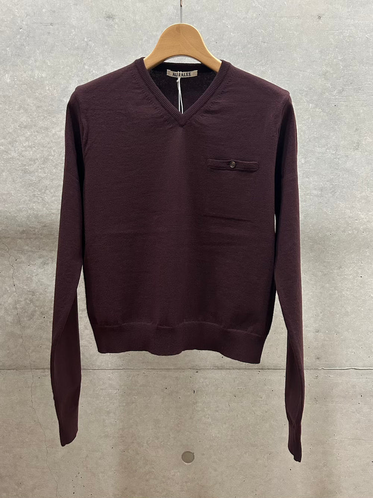 AURALEE / HIGH TWIST WOOL KNIT V-NECK P/O / RED BROWN / A26AV04CK /