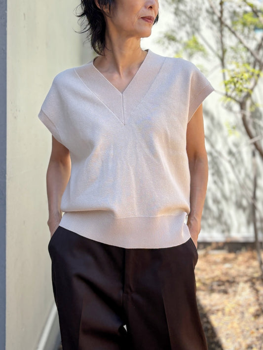 WALANCE / COTTON SILK DOUBLEFACE VEST / GRAYISH IVORY / 3263-004