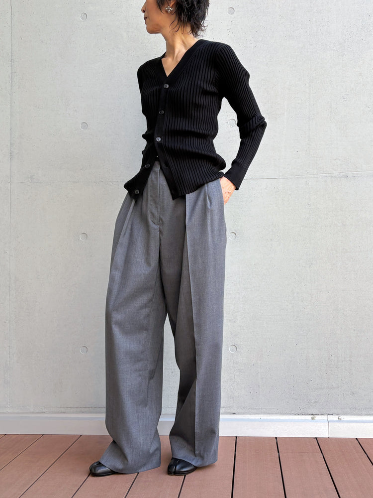 CINOH / TWILL HIGH WAIST TWO TUCK PANTS / GRAY / E-60-029