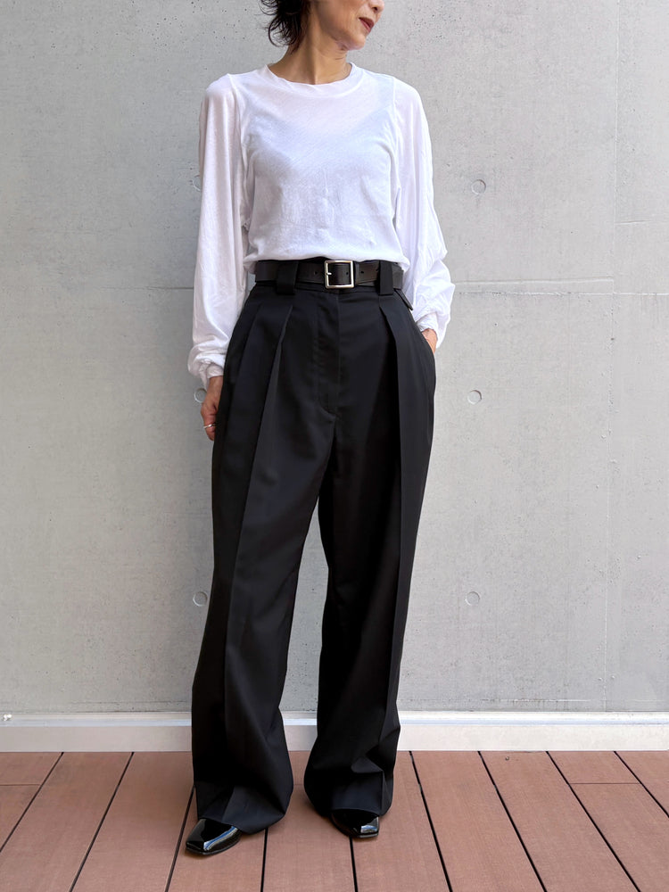 CINOH / TWILL HIGH WAIST TWO TUCK PANTS / BLACK / E-60-029