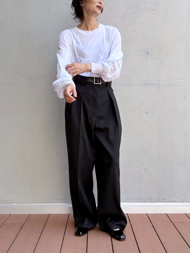 CINOH / TWILL HIGH WAIST TWO TUCK PANTS / BLACK / E-60-029
