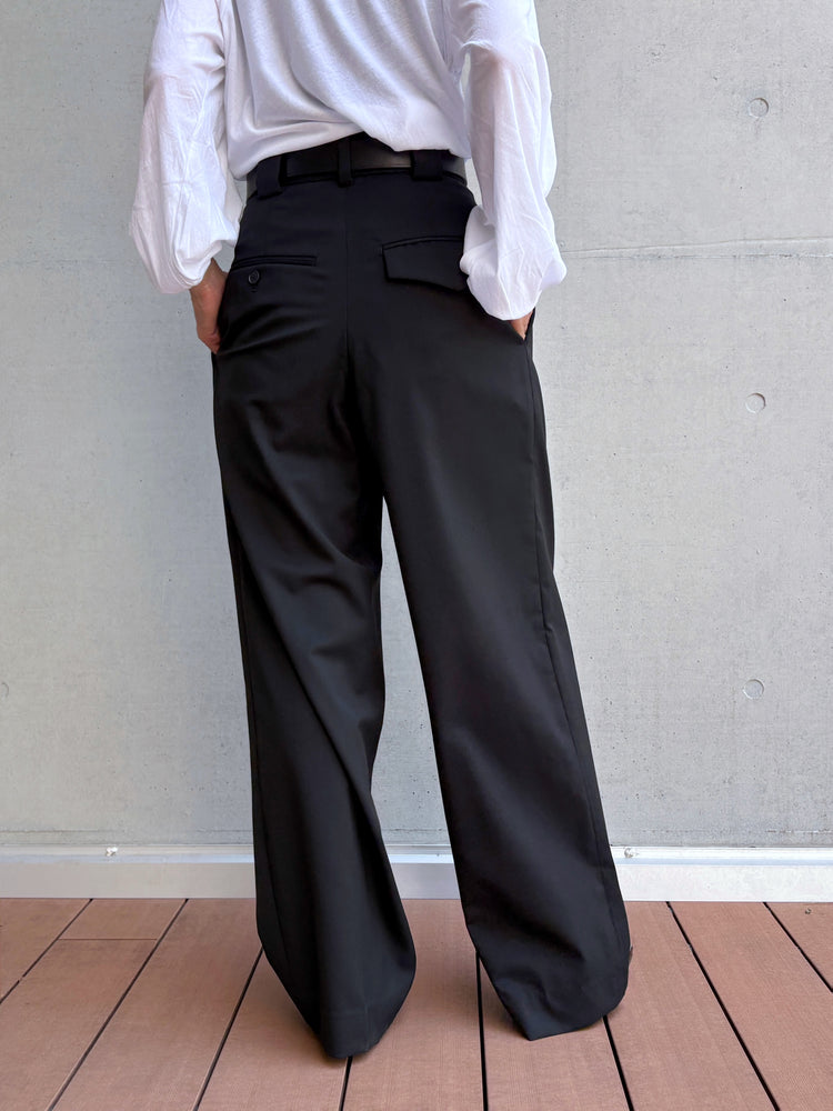 CINOH / TWILL HIGH WAIST TWO TUCK PANTS / BLACK / E-60-029