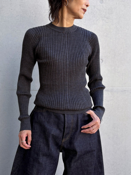 HYKE / WIDE RIBBED SWEATER / TOP GRAY / 11435 /