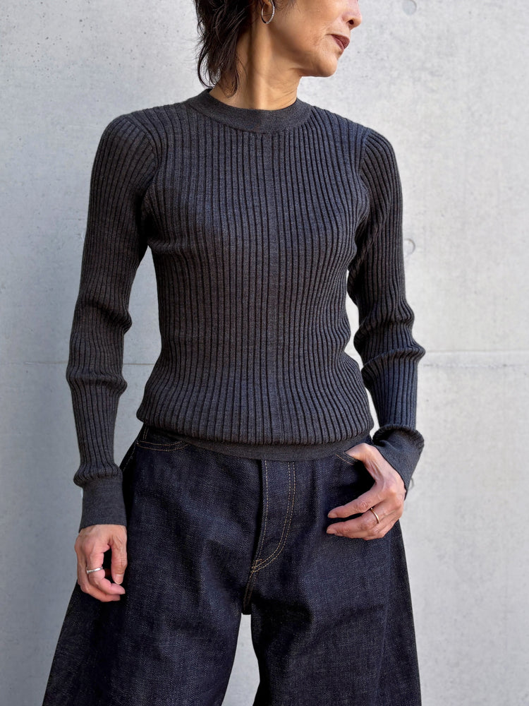 HYKE / WIDE RIBBED SWEATER / TOP GRAY / 11435 /