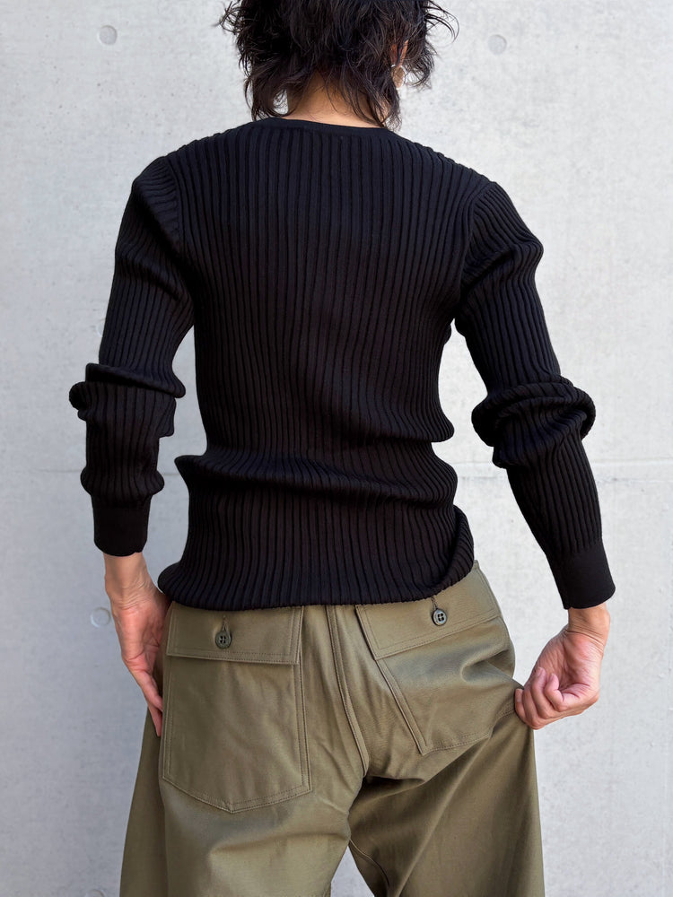 HYKE / WIDE RIBBED CARDIGAN / BLACK / 11436 /