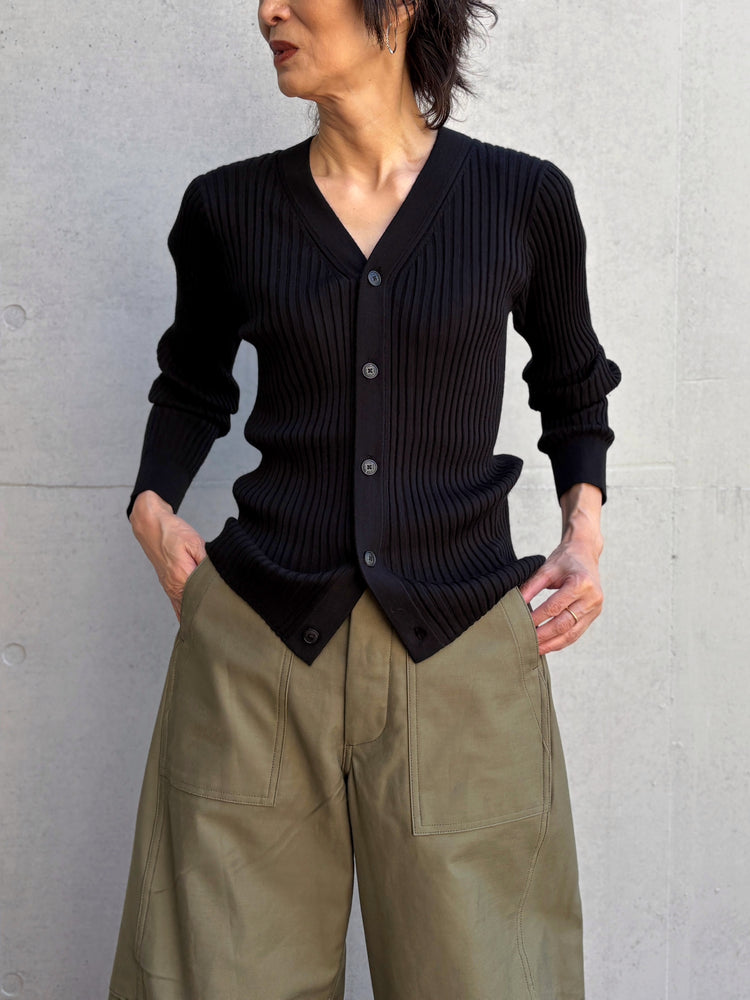 HYKE / WIDE RIBBED CARDIGAN / BLACK / 11436 /