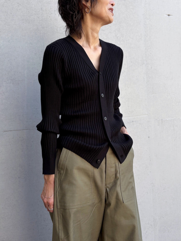 HYKE / WIDE RIBBED CARDIGAN / BLACK / 11436 /
