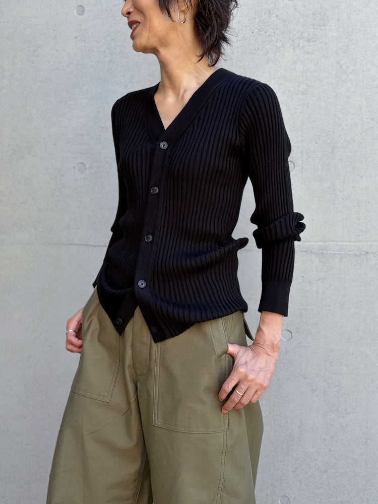 HYKE / WIDE RIBBED CARDIGAN / BLACK / 11436 /