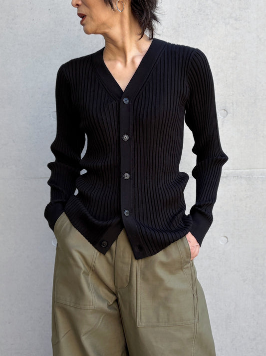 HYKE / WIDE RIBBED CARDIGAN / BLACK / 11436 /