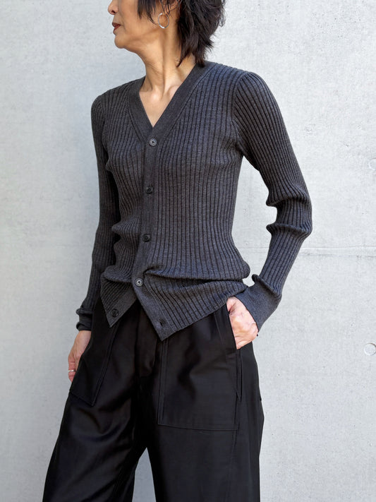HYKE / WIDE RIBBED CARDIGAN / TOP GRAY / 11436 /