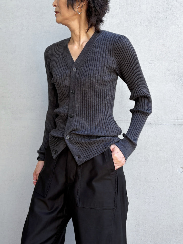 HYKE / WIDE RIBBED CARDIGAN / TOP GRAY / 11436 /