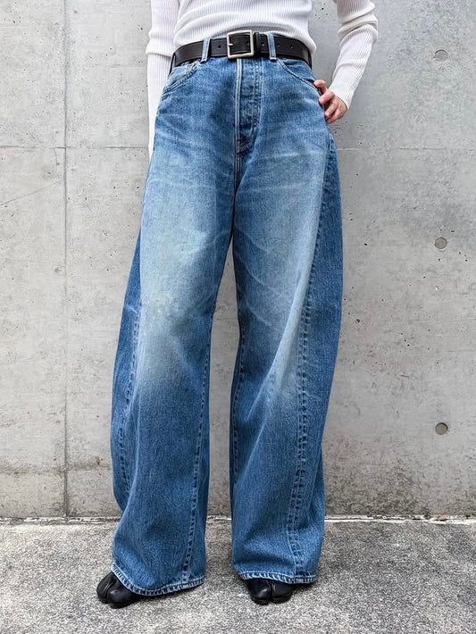 HYKE / DENIM BARREL LEG JEANS / Used Wash Blue / 13352