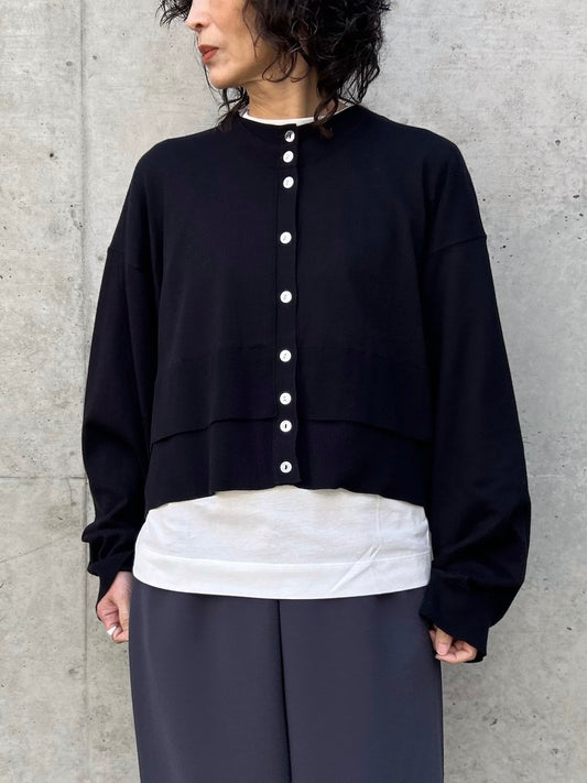 ENFÖLD / LAYERED-LIKE-HEM CARDIGAN / BLACK / 300JS270-2221