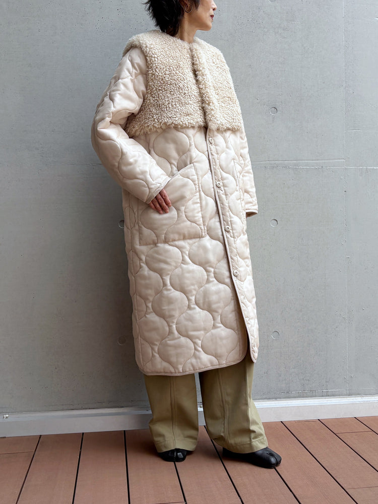 HYKE / FAUX SHEARLING-PANELED SHEER QUILTED / CREAM / 17600
