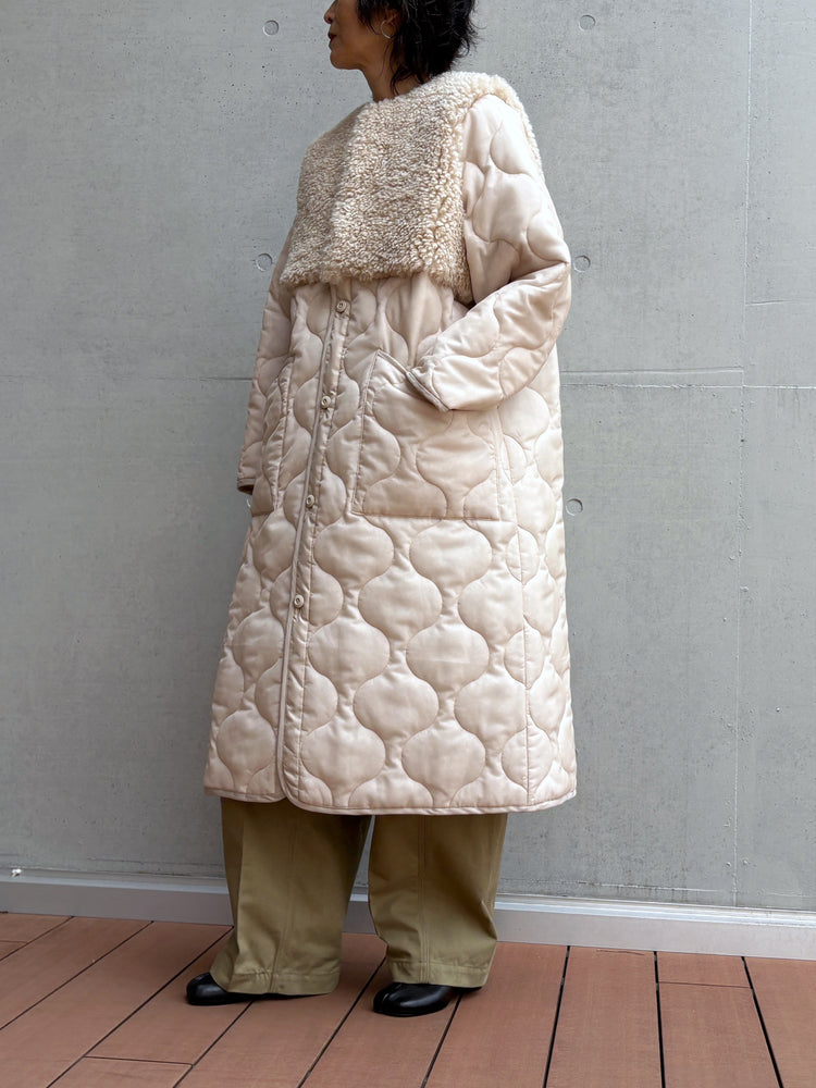 HYKE / FAUX SHEARLING-PANELED SHEER QUILTED / CREAM / 17600