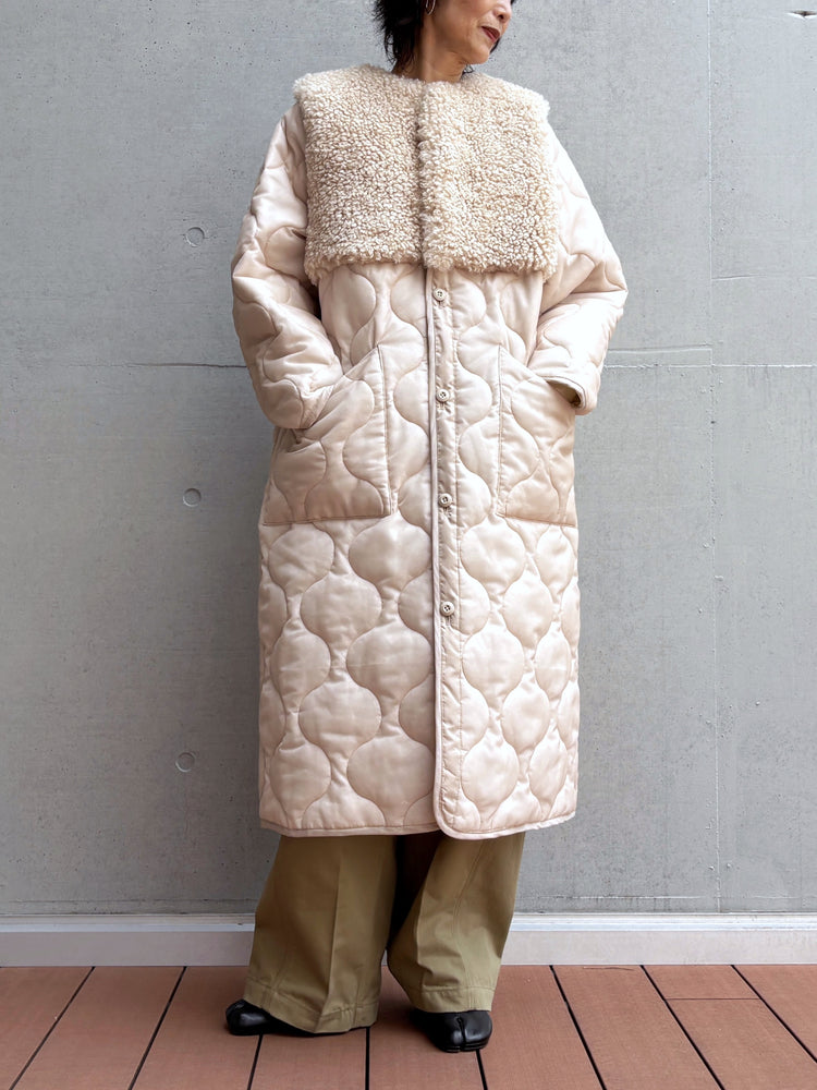 HYKE / FAUX SHEARLING-PANELED SHEER QUILTED / CREAM / 17600